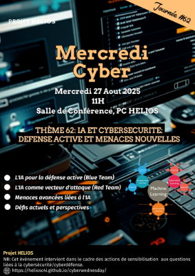 Flyer for INTELLIGENCE ARTIFICIELLE DANS LA CYBERSÉCURITÉ  -  27 Aout 2025