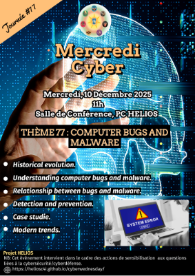 Flyer for COMPUTER BUGS AND MALWARE -  10 DECEMBRE 2025