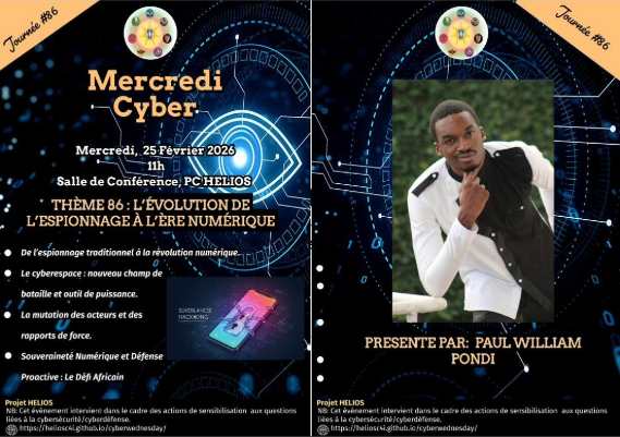 Flyer for  EVOLUTION DE L'ESPIONNAGE -  25 FEVRIER 2026
