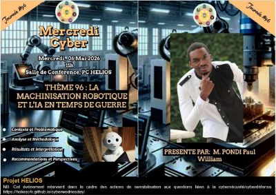 Flyer for  MACHINISATION ROBOTIQUE ET l'IA EN TEMPS DE GUERRE -  06 MAI 2026