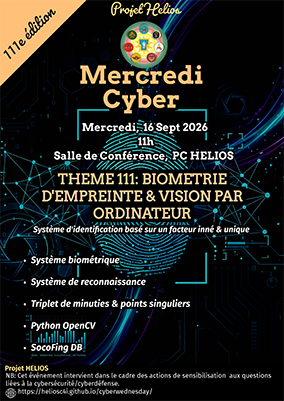 Flyer for  BIOMETRIE D'EMPREINTE & VISION PAR ORDINATEUR -  16 Septembre 2026